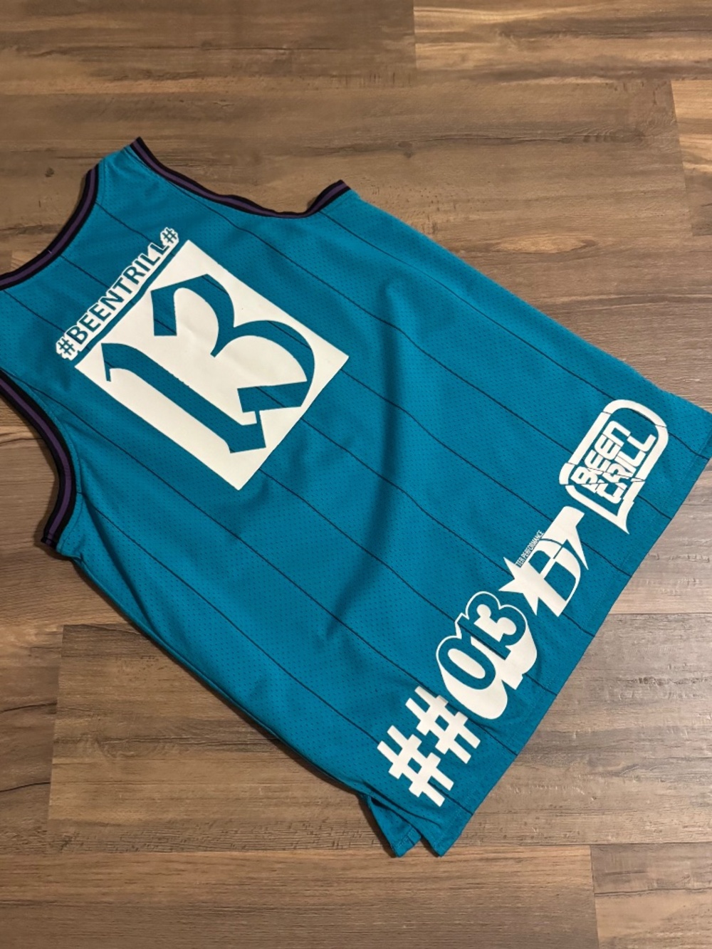 Men's Teal/Purple Been Trill Basketball Jersey Size Medium Used Great Condition - Picture 4 of 4